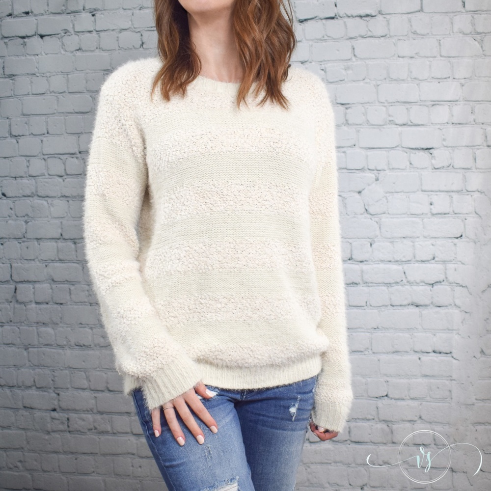Last One ❗ Ivory Plush Striped Sweater